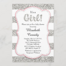 Inbjudan till rosa och Silver Glitter Baby Shower 