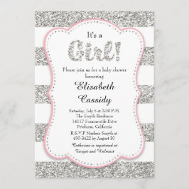 Inbjudan till rosa och Silver Glitter Baby Shower 