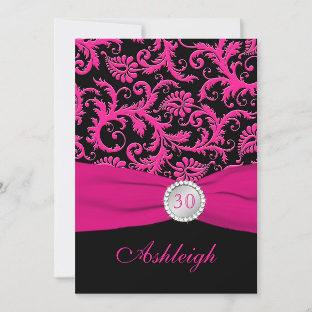 Inbjudan till Rosa och svart Damask 30års födelsed (Framsida)