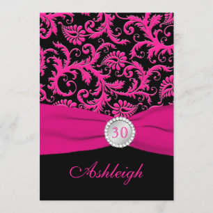 Inbjudan till Rosa och svart Damask 30års födelsed
