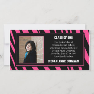 Inbjudan till rosa och svart Zebra Photo Studenten