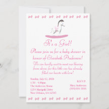 Inbjudan till rosa och Vita Rocking Horse Shower