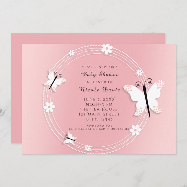 Inbjudan till rosa och vita smörgåsar och blommor (Fram/baksida)