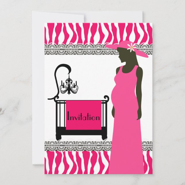 Inbjudan till rosa och Zebra Baby Shower med Pregn (Framsida)