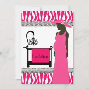 Inbjudan till rosa och Zebra Baby Shower med Pregn