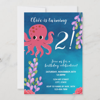 Inbjudan till rosa Octopus-födelsedag