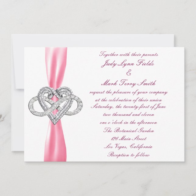 Inbjudan till rosa Ofinity Heart Wedding (Framsida)