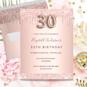 Inbjudan till rosa om 30års födelsedag ro guld gli