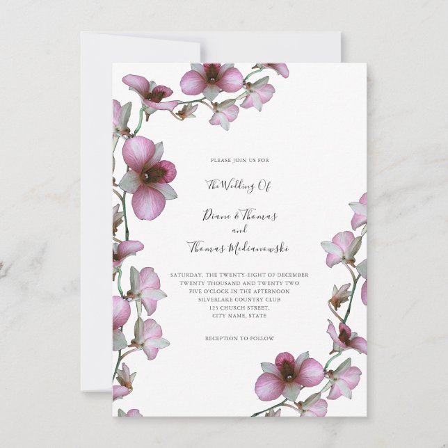 Inbjudan till rosa Orchid Vine Wedding (Framsida)