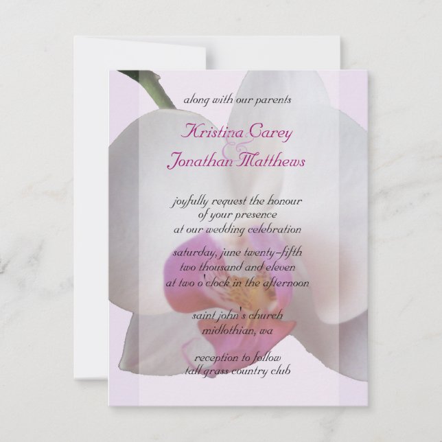 Inbjudan till rosa Orchid Wedding (Framsida)