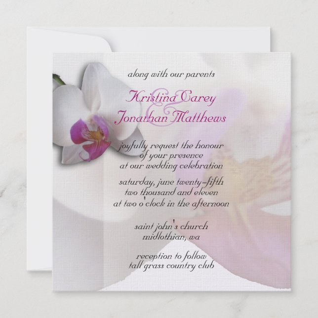 Inbjudan till rosa Orchid Wedding 5.25x5.25 (Framsida)