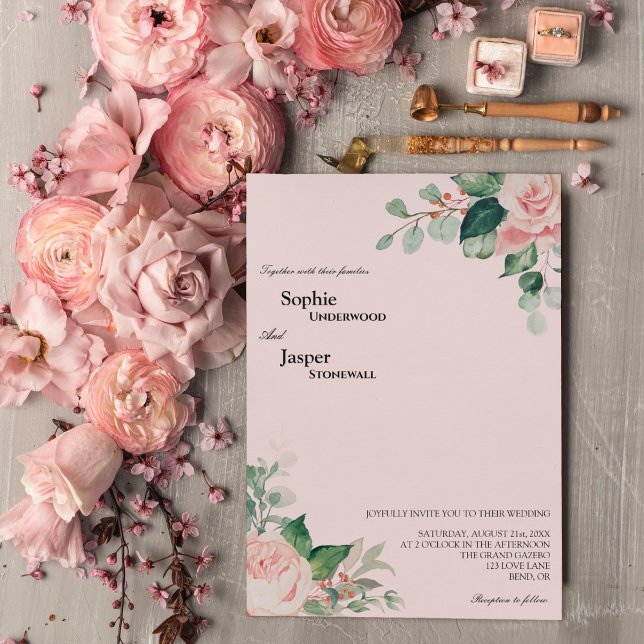 Inbjudan till Rosa på  Blommigt  bröllop (Skapare uppladdad)