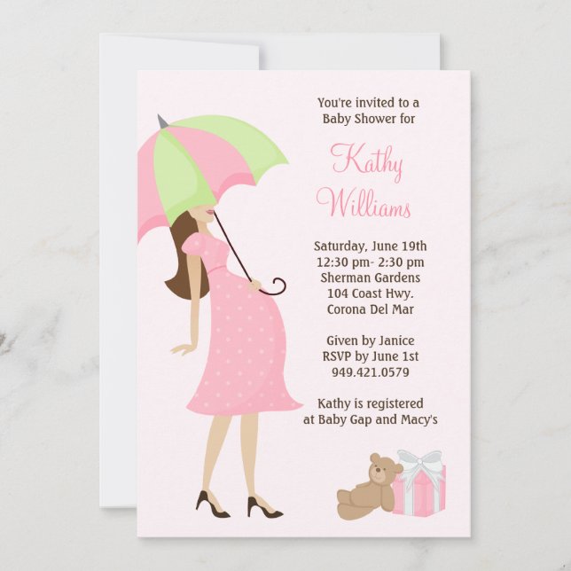 Inbjudan till Rosa Paraplla Baby Shower (Framsida)