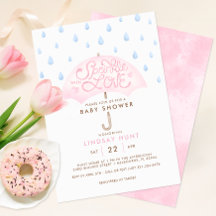 Inbjudan till rosa Parbrella Sprinkle Baby Shower