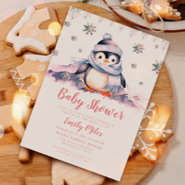 Inbjudan till Rosa-penguin för babyskor