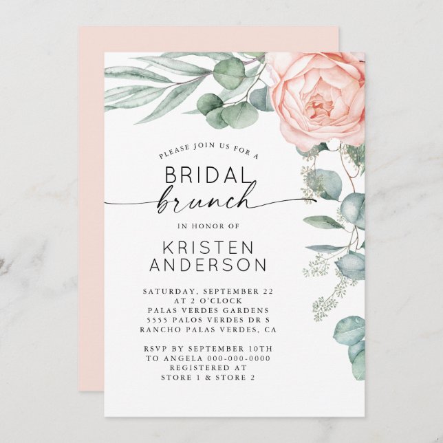 Inbjudan till rosa Peony Blommigt Watercolor-Möhip (Fram/baksida)