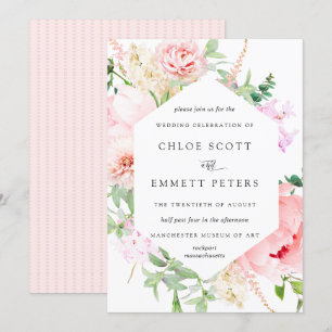 inbjudan till Rosa Peony Rustic Blommigt Wedding