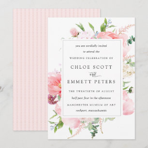 inbjudan till Rosa Peony Rustic Blommigt Wedding