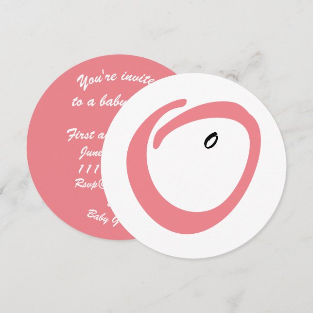 Inbjudan till rosa Pilles söta babydusch (Fram/baksida)