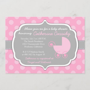 Inbjudan till rosa Polka dots Flicka Baby Shower