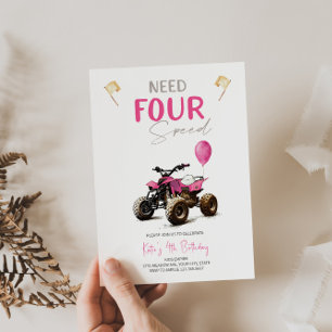 Inbjudan till rosa Quad Bike 4e födelsedagen