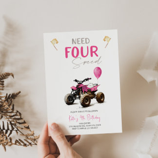 Inbjudan till rosa Quad Bike 4e födelsedagen
