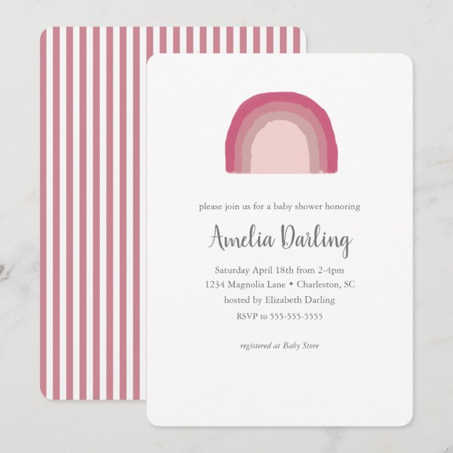 Inbjudan till rosa Rainbow Baby Shower (Fram/baksida)