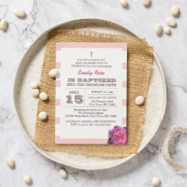 Inbjudan till rosa Rand och Peony Girl Baptism