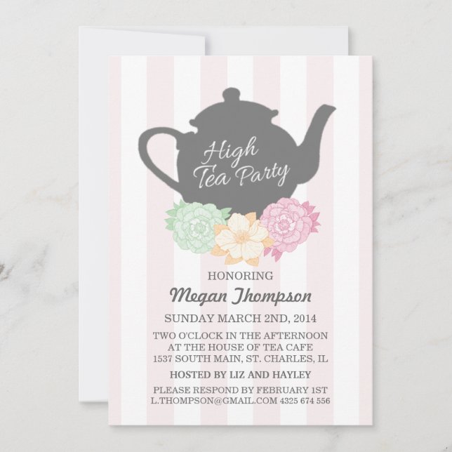 Inbjudan till rosa Rand & Tekanna High Tea (Framsida)