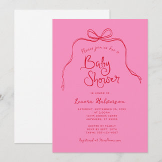 Inbjudan till rosa Red Bold Simple Bow Baby Shower
