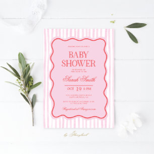 Inbjudan till Rosa Red Vågigt Baby Shower Girl