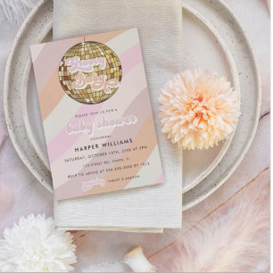 Inbjudan till rosa Retro Groovy Baby Shower