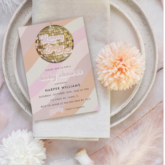 Inbjudan till rosa Retro Groovy Baby Shower (Skapare uppladdad)