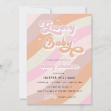 Inbjudan till rosa Retro Groovy Baby Shower