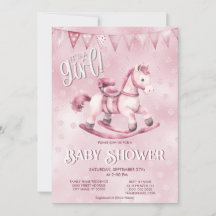 Inbjudan till rosa Rocking Horse Baby Shower