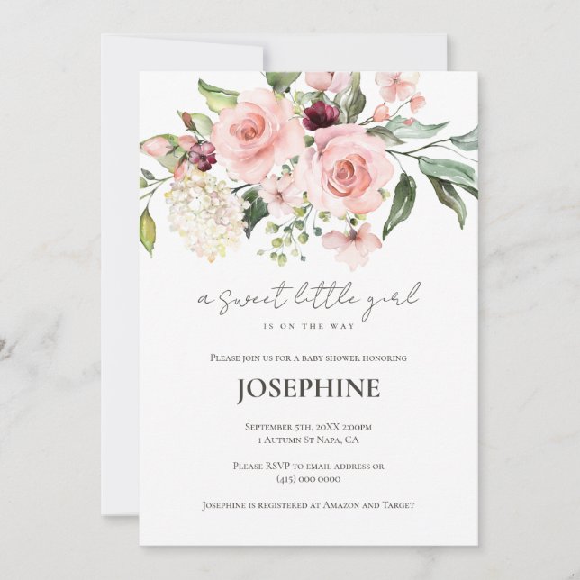 Inbjudan till rosa ros Baby Shower (Framsida)