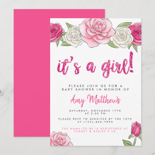 Inbjudan till rosa ros Blommigt Baby Shower