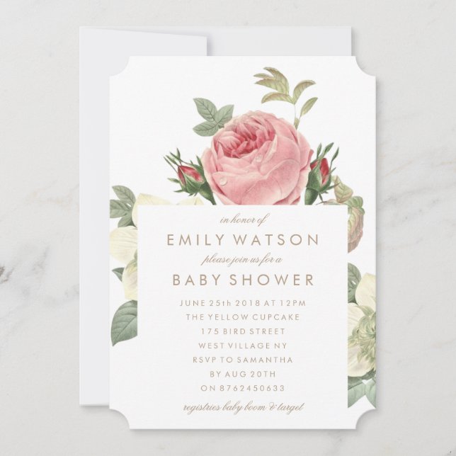 Inbjudan till Rosa ros Bouquet Flower Baby Shower (Framsida)