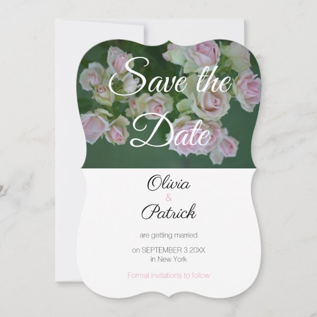 Inbjudan till rosa ros Bröllop spara datum (Framsida)