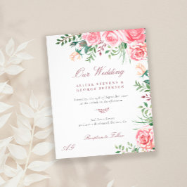 Inbjudan till rosa ros elegant bröllop flygblad