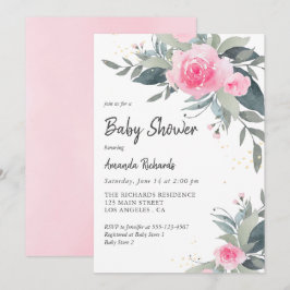 Inbjudan till rosa ros Greenery Girl Baby Shower