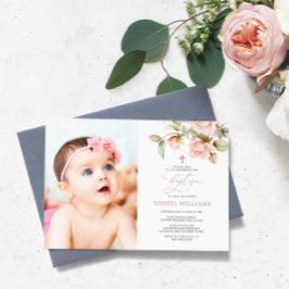 Inbjudan till Rosa ros & Greenery Photo Baptism