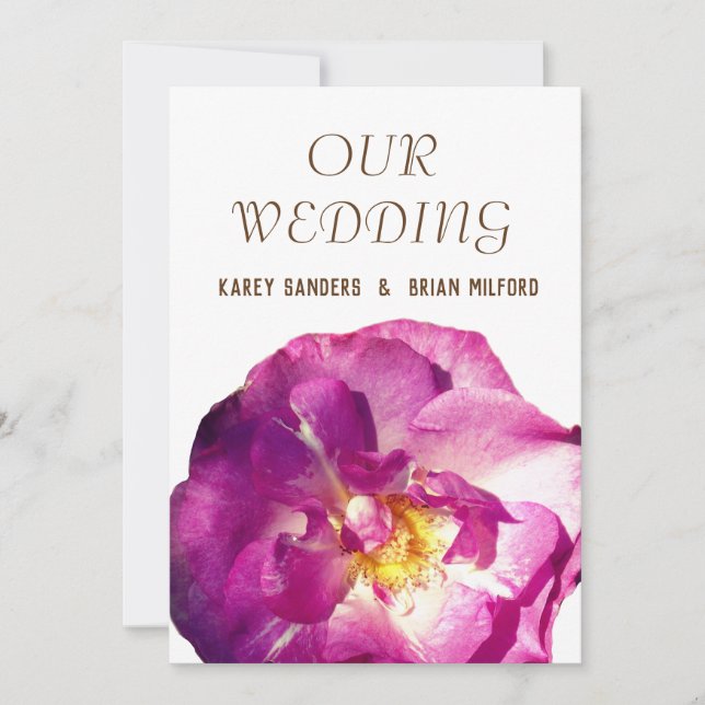 Inbjudan till Rosa ros Photo Elegant bröllop (Framsida)