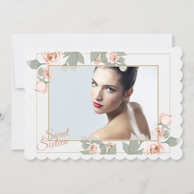 Inbjudan till Rosa ros Photo Ram (Framsida)