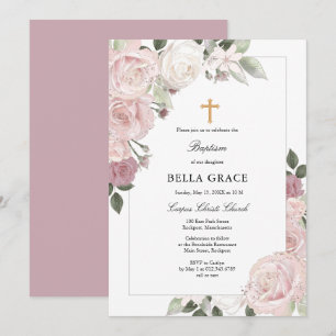inbjudan till Rosa ros Rustic Blommigt Baptism