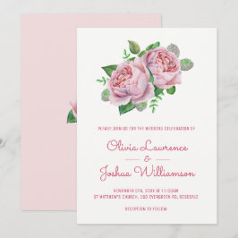 Inbjudan till rosa ros Watercolor Wedding