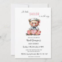 Inbjudan till rosa Sailor Nautical Bear Baby Showe