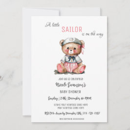 Inbjudan till rosa Sailor Nautical Bear Baby Showe