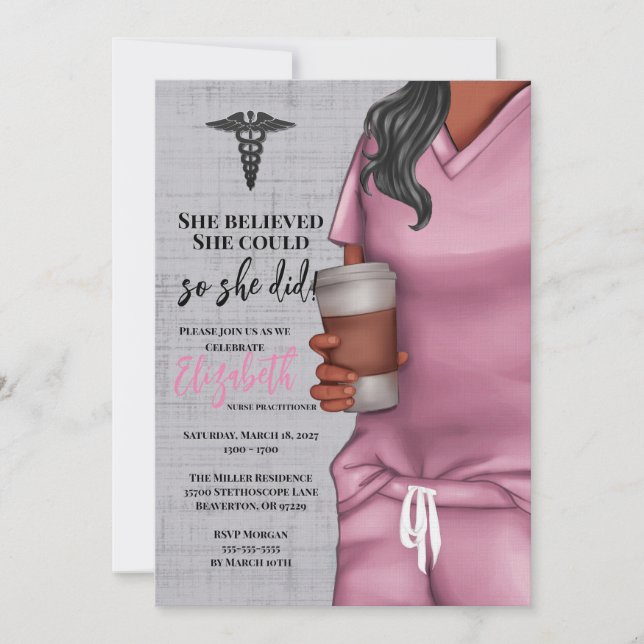 Inbjudan till rosa Scrubs Nursing School Studenten (Framsida)