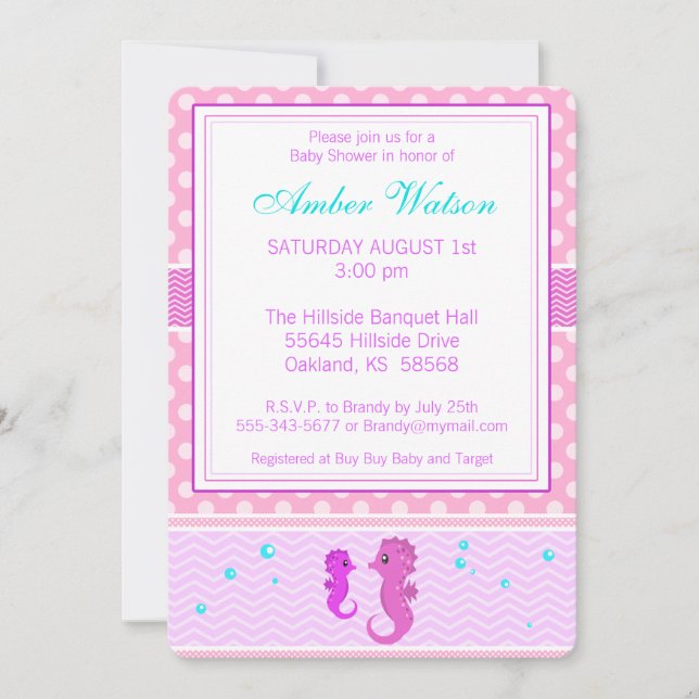 Inbjudan till Rosa Seahorse Baby Shower (Framsida)